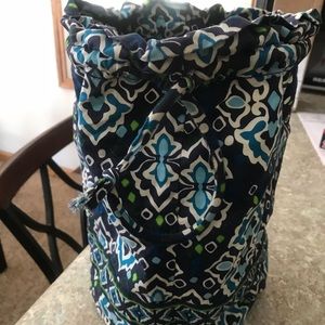 Dark blue Vera Bradley bathroom caddy.